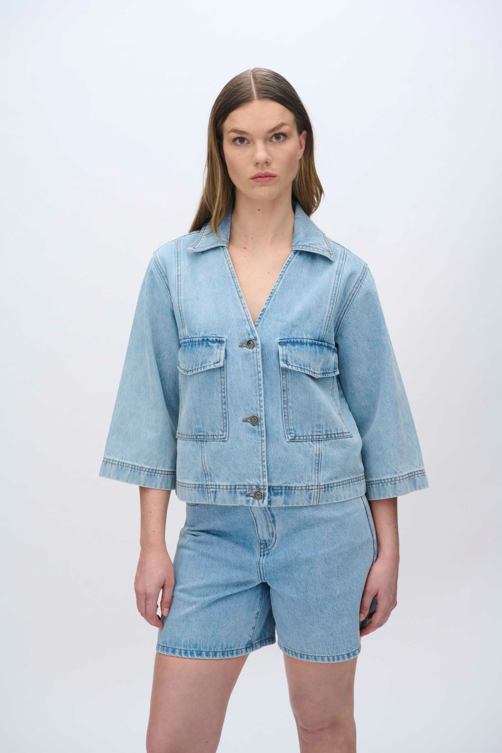 moves Amarie denim shirt 4283 Short Sleeved Shirt 1001 Light Blue