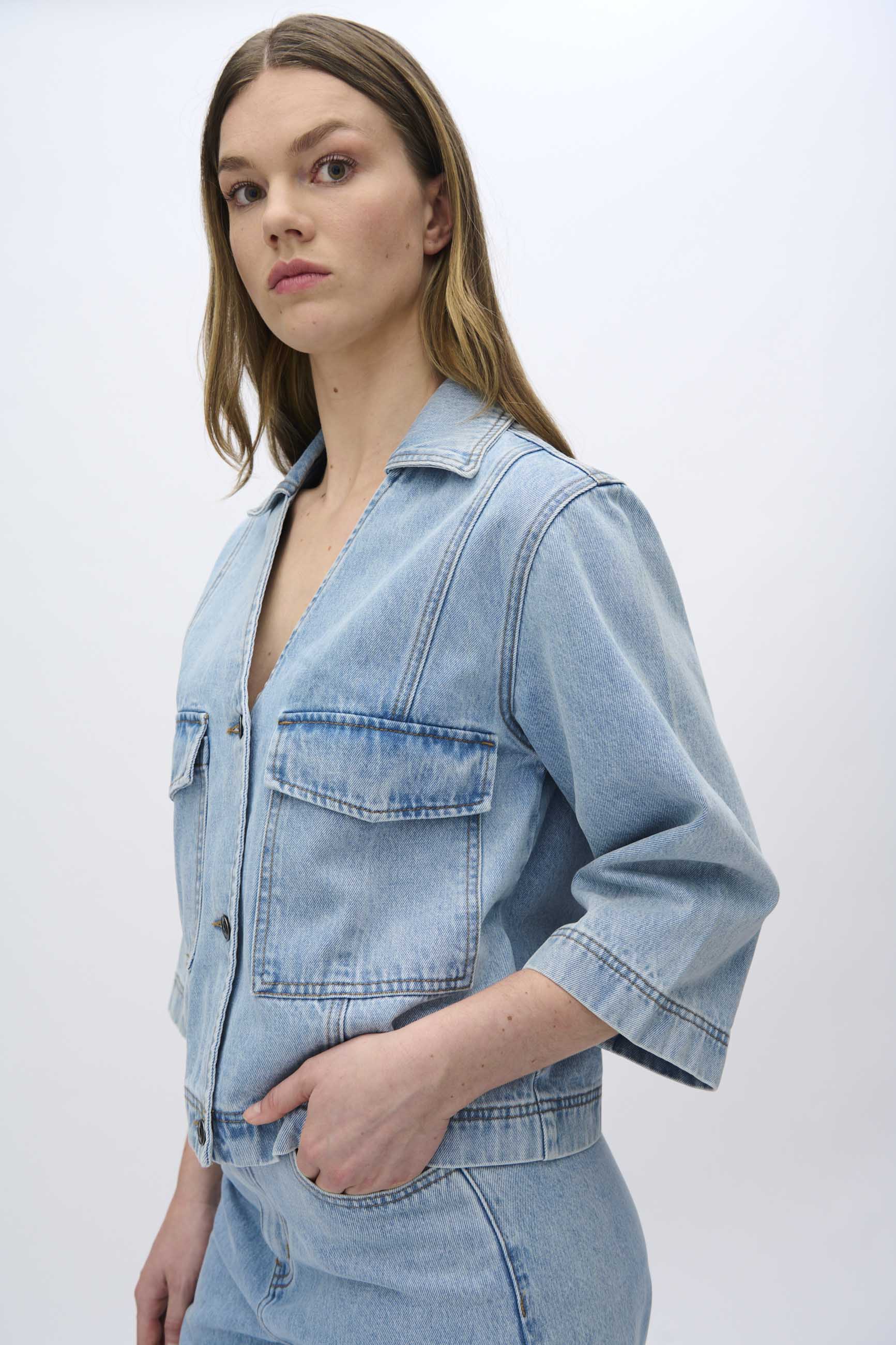 moves Amarie denim shirt 4283 Short Sleeved Shirt 1001 Light Blue
